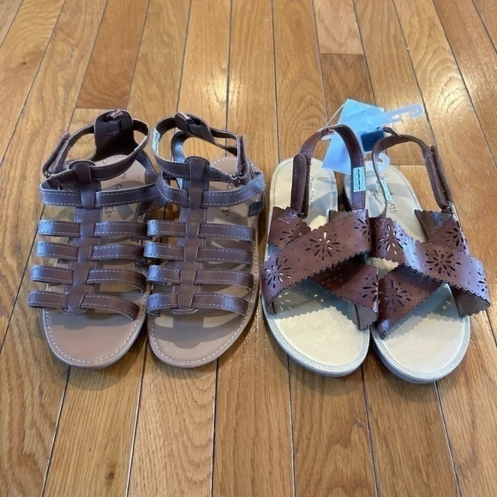 New 2 Pair Oshkosh B’Gosh Carter’s Brown Open Toe Gladiator Sandals Girls Size 3